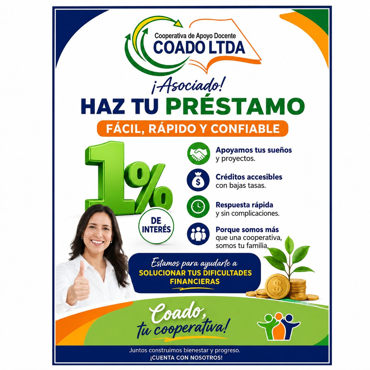 ¡Asociado! Haz tu préstamo fácil, rápido y confiable al 1% de interés - Coado Ltda